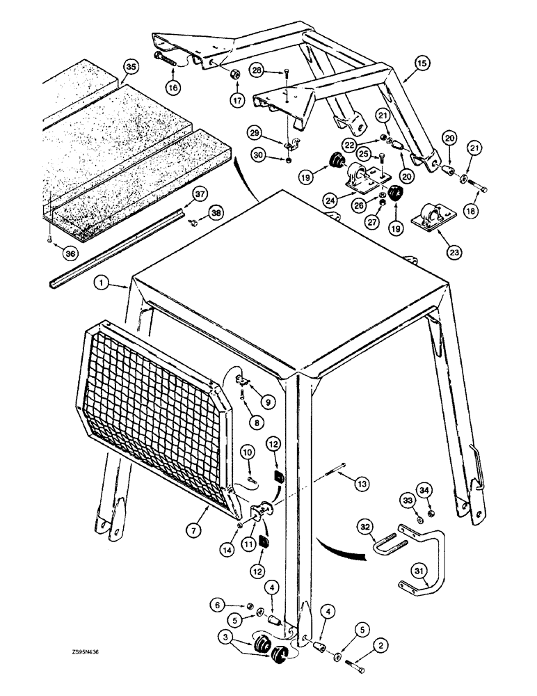 Схема запчастей Case 1150E - (9-076) - ROLL OVER PROTECTIVE STRUCTURE, CANOPY AND BRUSH GUARDS (09) - CHASSIS/ATTACHMENTS