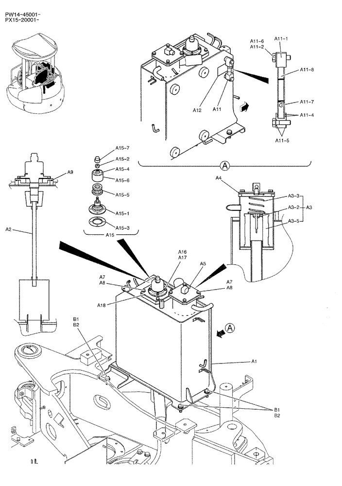 Схема запчастей Case CX36B - (01-014) - TANK ASSY, HYD (NIBBLER & BREAKER) (05) - SUPERSTRUCTURE