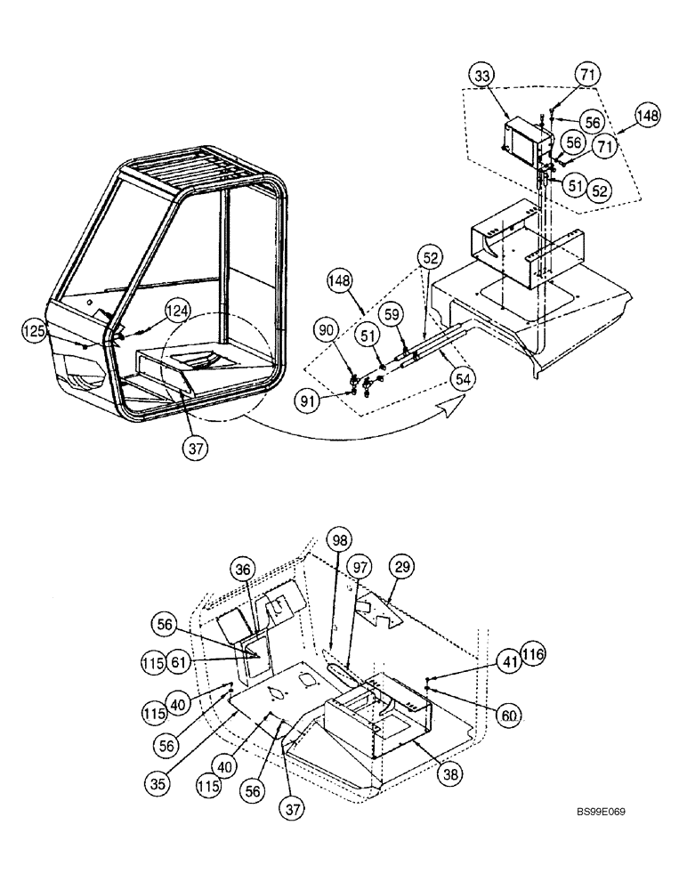 Схема запчастей Case 688G - (9-23) - ENCLOSED CAB, HEATER AND PANELS (SERIES 2 686G, 686GXR AND 688G) (09) - CHASSIS/ATTACHMENTS