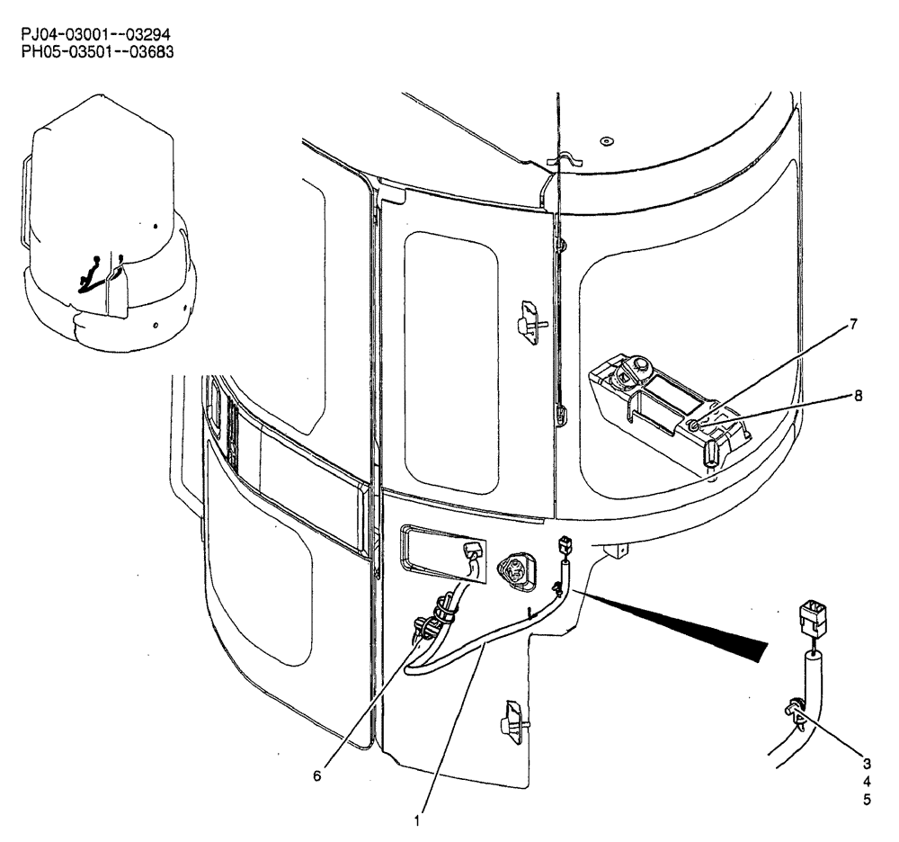 Схема запчастей Case CX50B - (02-096) - HARNESS ASSEMBLY, CAB P/N PW14E00001F1 (05) - SUPERSTRUCTURE