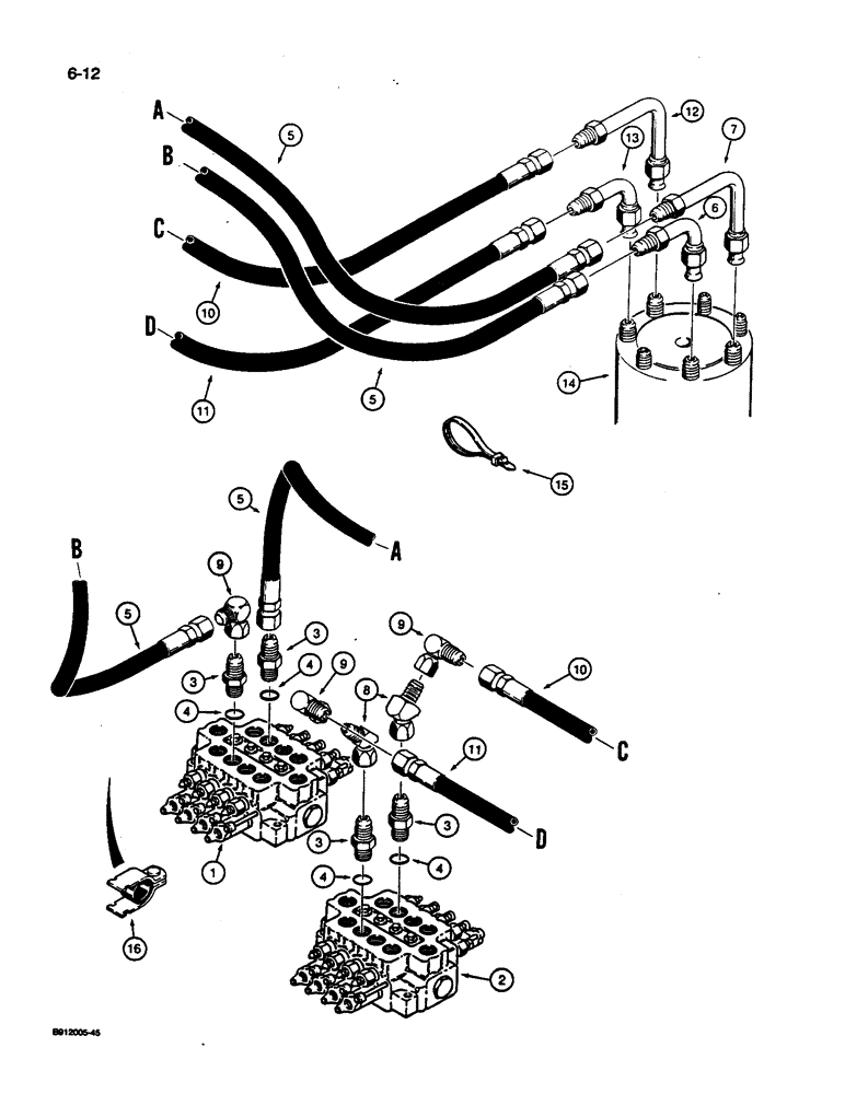 Схема запчастей Case 1187C - (6-12) - TRACK DRIVE HYDRAULIC CIRCUIT - UPPER, VALVES TO HYDRAULIC SWIVEL (06) - POWER TRAIN