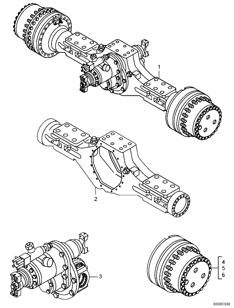 Схема запчастей Case 340B - (32A00010057[001]) - SECTION INDEX, INTERMEDIATE AXLE (89500423517) (11) - AXLES/WHEELS