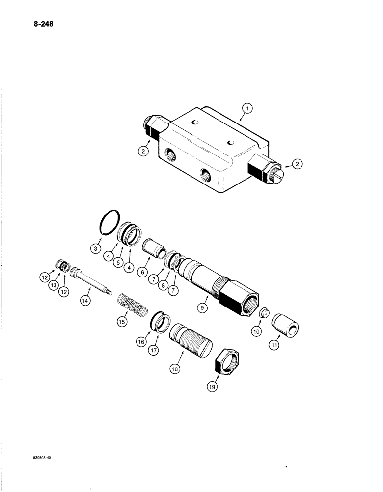 Схема запчастей Case 1080B - (8-248) - SWING CROSSOVER RELIEF VALVE (08) - HYDRAULICS