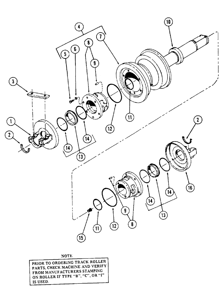 Схема запчастей Case 50 - (014) - SINGLE FLANGE TRACK ROLLER, TYPE B, (S/N 6279926 AND AFTER) (48) - TRACKS & TRACK SUSPENSION