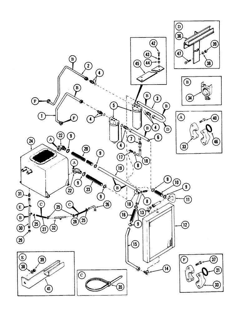 Схема запчастей Case 50 - (8-160) - MAIN VALVES TO FILTERS TO TANK AND COOLER TUBING (08) - HYDRAULICS