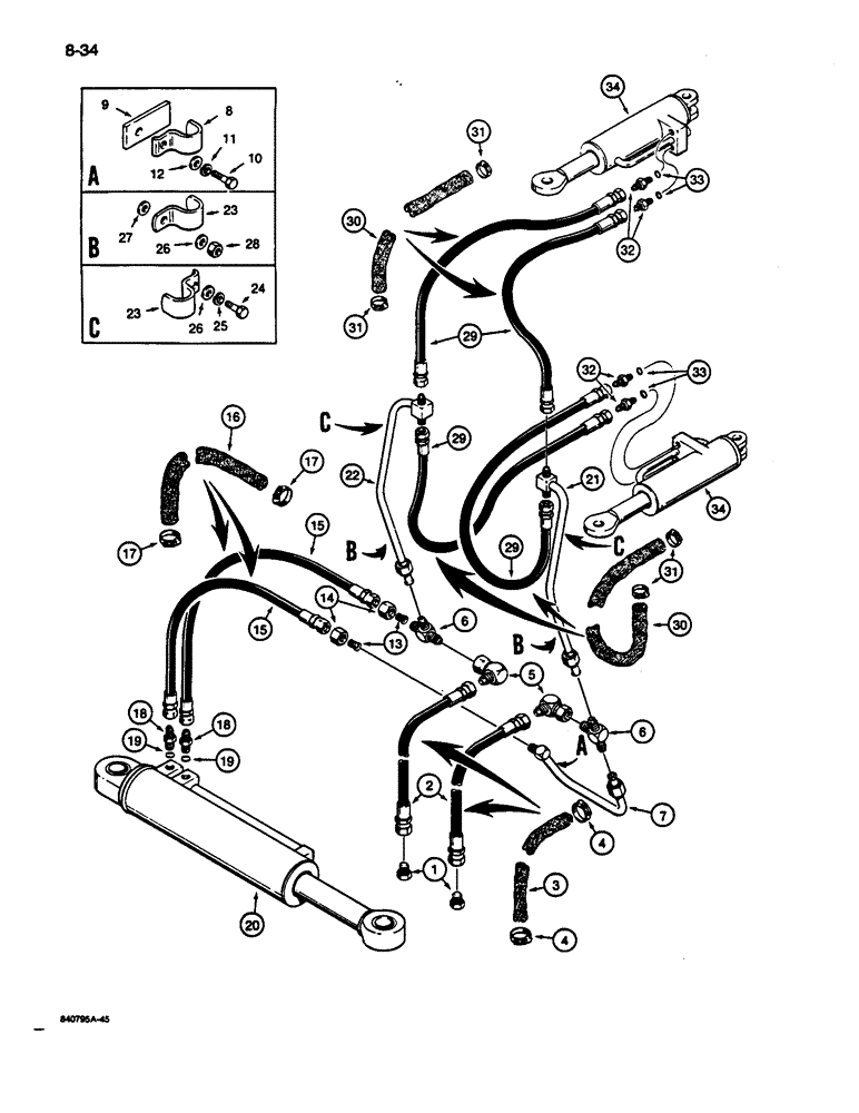 Схема запчастей Case 1187C - (8-34) - FELLER-BUNCHER HYDRAULIC LINES (08) - HYDRAULICS