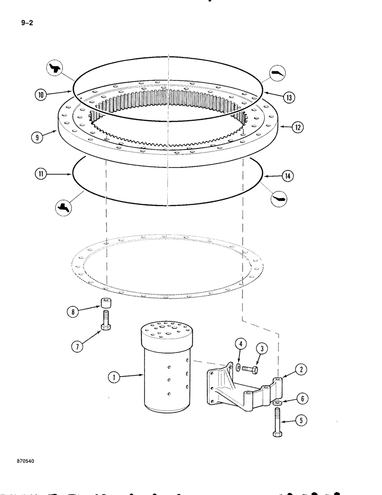 Схема запчастей Case 888 - (9-002) - TURNTABLE BEARING (09) - CHASSIS