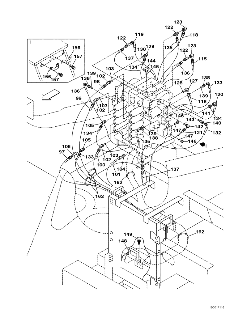 Схема запчастей Case CX800 - (08-36) - PILOT CONTROL LINES, CONTROL VALVE - MODELS WITH LOAD HOLD (08) - HYDRAULICS