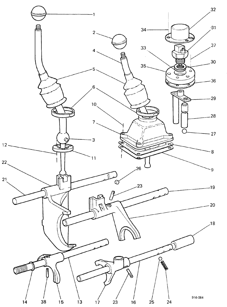 Схема запчастей Case 580F - (074) - GEAR SELECTOR MECHANISM (21) - TRANSMISSION