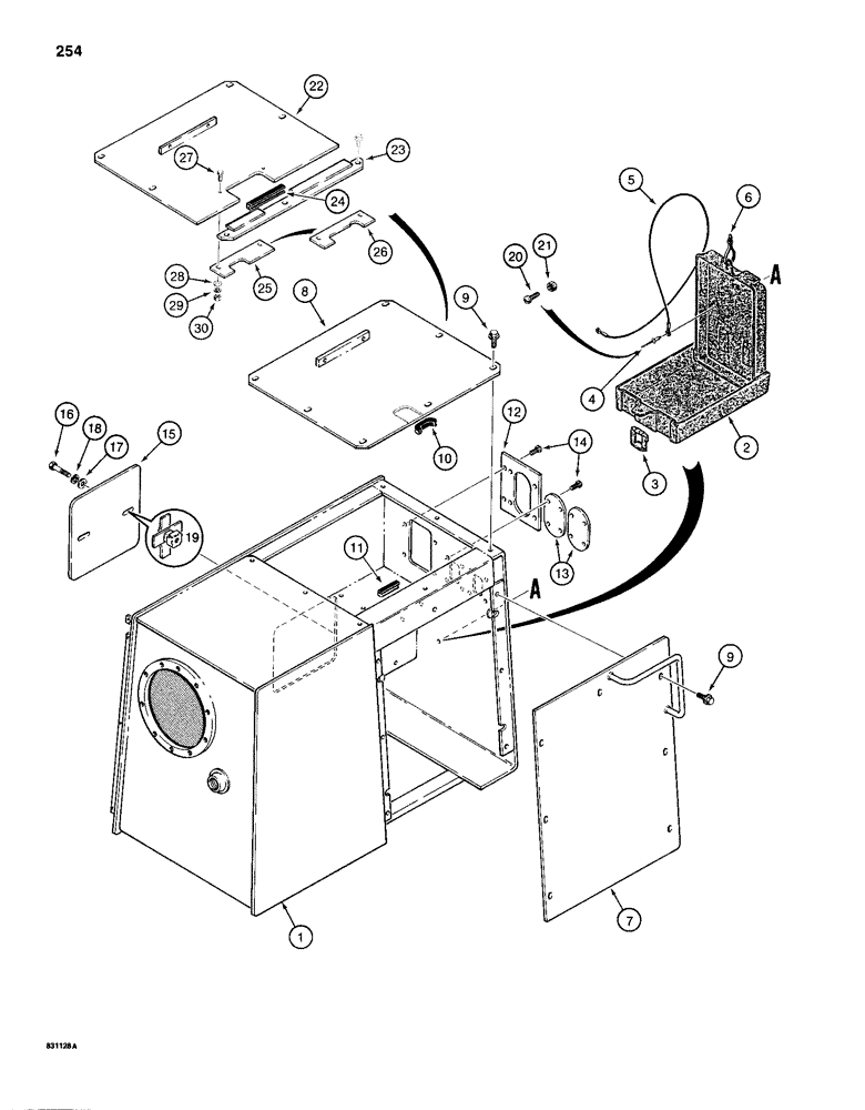 Схема запчастей Case 1150D - (254) - HYDRAULIC RESERVOIR COVERS AND, OPERATORS MANUAL BOX (08) - HYDRAULICS