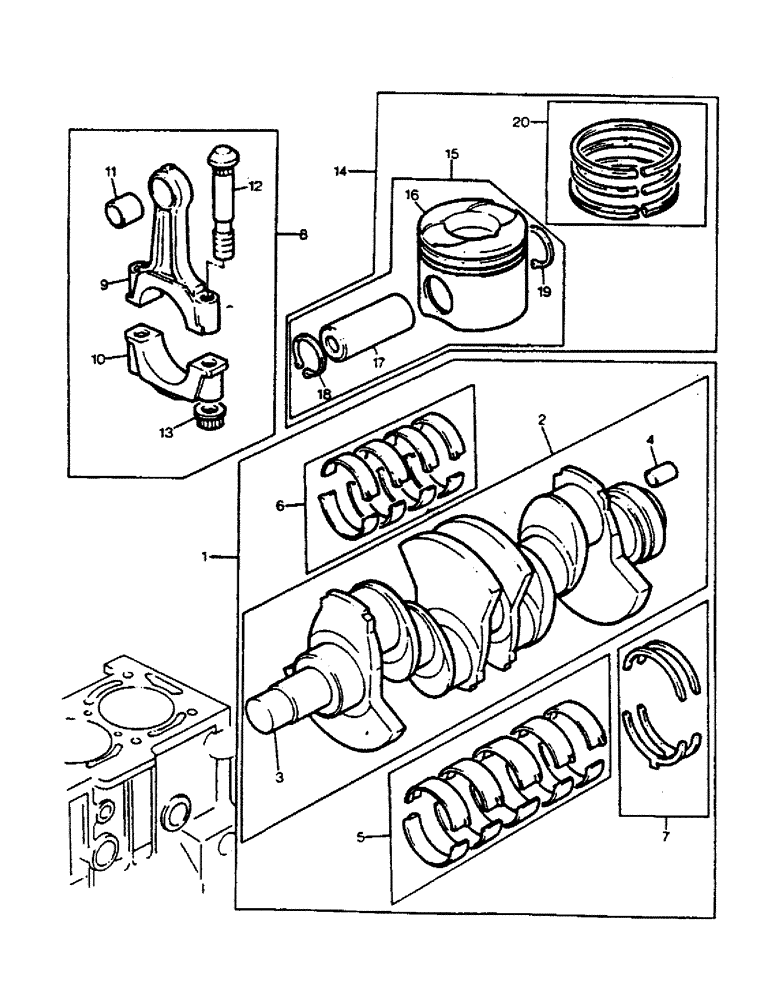 Схема запчастей Case 221B - (2-16) - CRANKSHAFT, PISTONS AND CONNECTING RODS, 121B (DAH1215912-)/ 211B (DAH2215913-) (02) - ENGINE