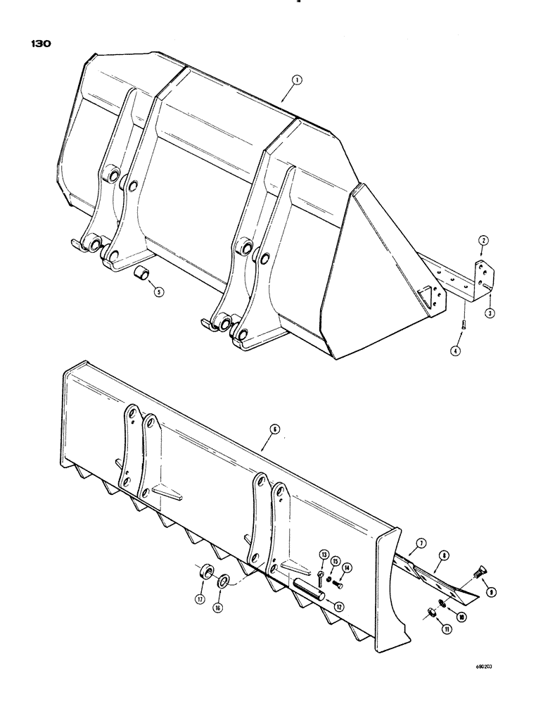 Схема запчастей Case 1150 - (130) - LOADER BUCKET AND DOZING BLADE (MACHINERY ITEM) (05) - UPPERSTRUCTURE CHASSIS