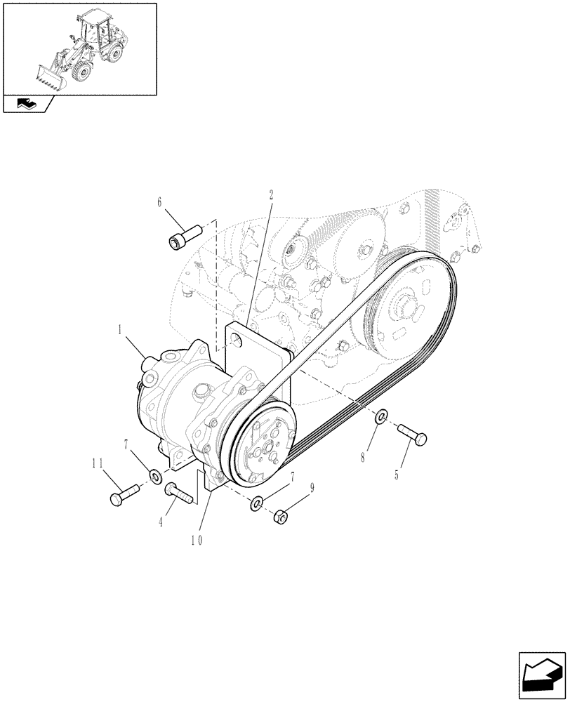 Схема запчастей Case 21E - (440[04]) - COMPRESSOR INSTALLATION FOR A/C (10) - OPERATORS PLATFORM