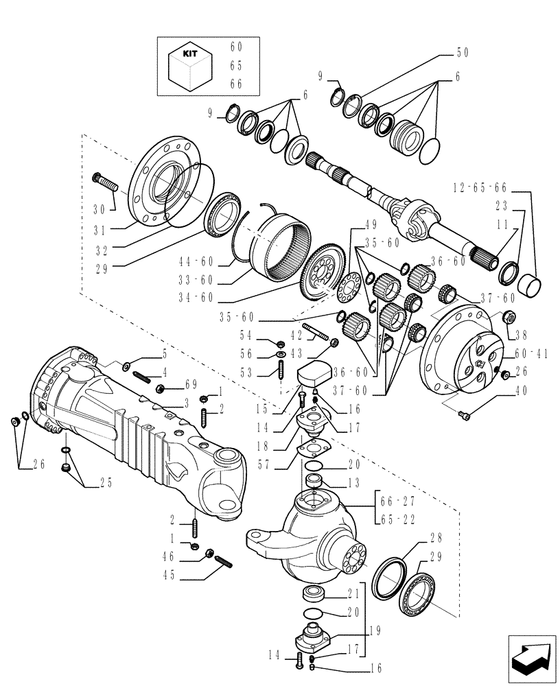 Схема запчастей Case TX742 - (1.44.0[03]) - REDUCTION - REAR AXLE (27) - REAR AXLE SYSTEM