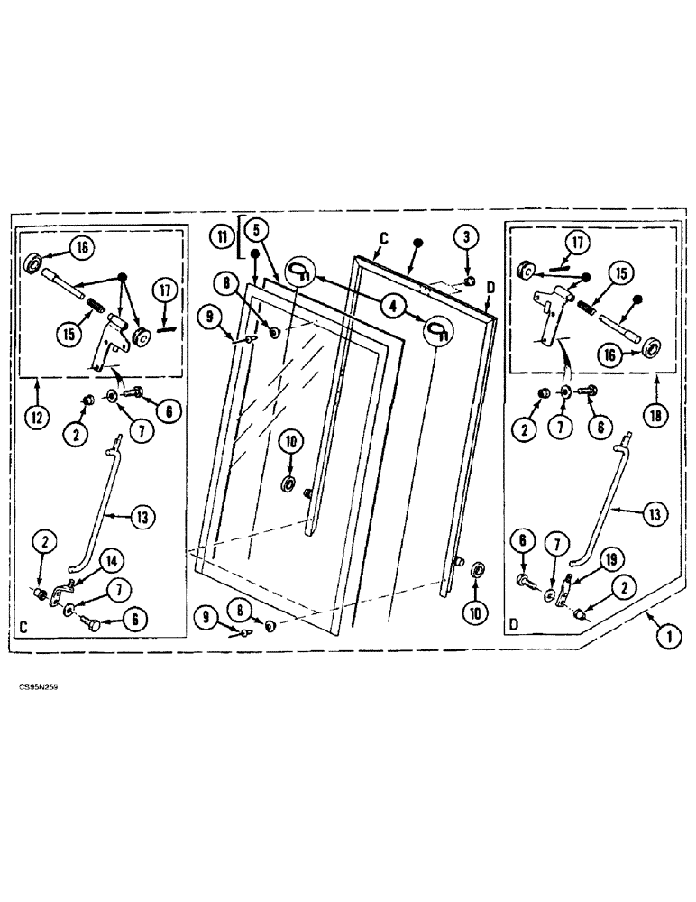 Схема запчастей Case 688BCK - (9E-70) - WINDSHIELD - POLYCARBONATE WINDOW GLASSES, 688B CK(120388-120399, 120402-120409, 120411-) (05.1) - UPPERSTRUCTURE CHASSIS/ATTACHMENTS