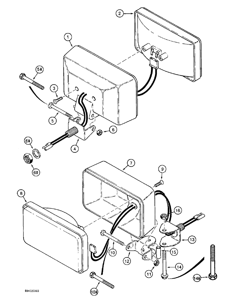 Схема запчастей Case 590SL - (4-34) - CAB TRACTOR LAMPS, FRONT DRIVING, REAR FLOOD, AND, FRONT AND REAR WORK LAMPS (04) - ELECTRICAL SYSTEMS