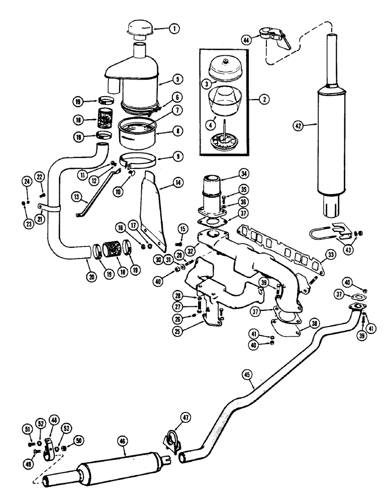 Схема запчастей Case 430CK - (016) - MANIFOLD, MUFFLER AND AIR CLEANER, (148B) SPARK IGNITION ENGINE 