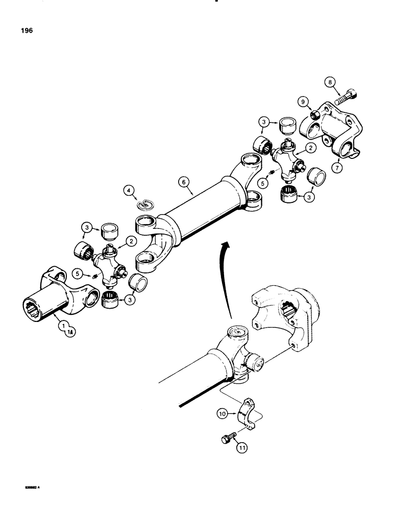 Схема запчастей Case 580SE - (196) - DRIVE SHAFT, POWER SHUTTLE TO TRANSAXLE (06) - POWER TRAIN