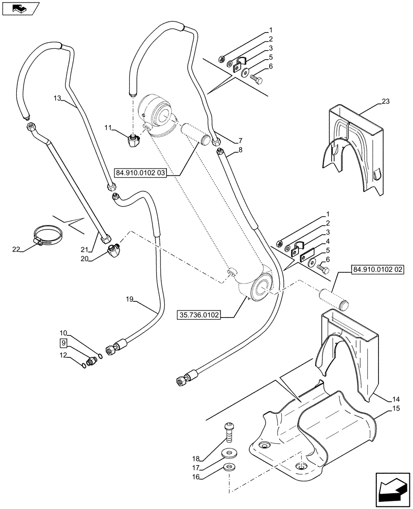 Схема запчастей Case 580SN WT - (35.736.0202) - BOOM CYLINDER LINES (35) - HYDRAULIC SYSTEMS