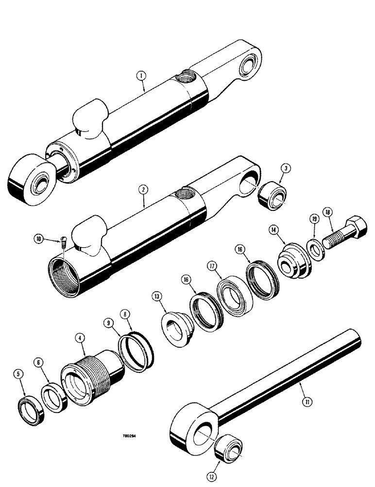 Схема запчастей Case 680CK - (338) - G33739 3-PT. HITCH PITCH CYLINDER, 2-1/2" DIA. CYL. WITH CYL. W/ 6 STROKE, INNER ROD WIPER NOT USED (35) - HYDRAULIC SYSTEMS