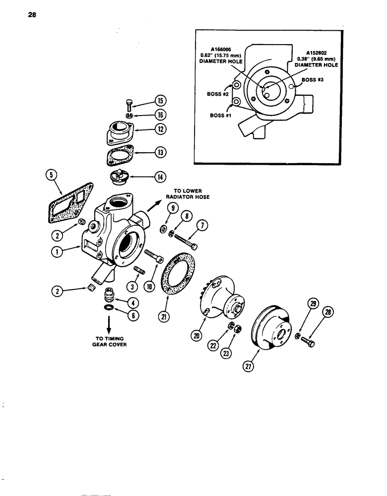 Схема запчастей Case 480D - (028) - WATER PUMP AND THERMOSTAT, 188 DIESEL ENGINE (10) - ENGINE