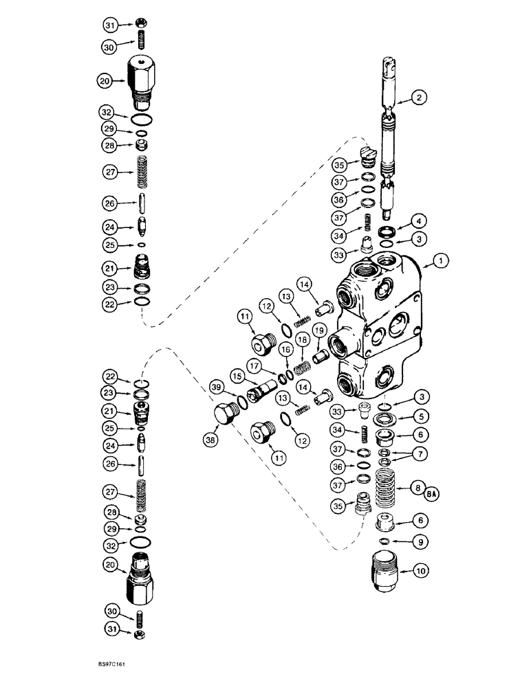 Схема запчастей Case 570LXT - (8-092) - BACKHOE CONTROL VALVE, SWING SECTIONS (08) - HYDRAULICS