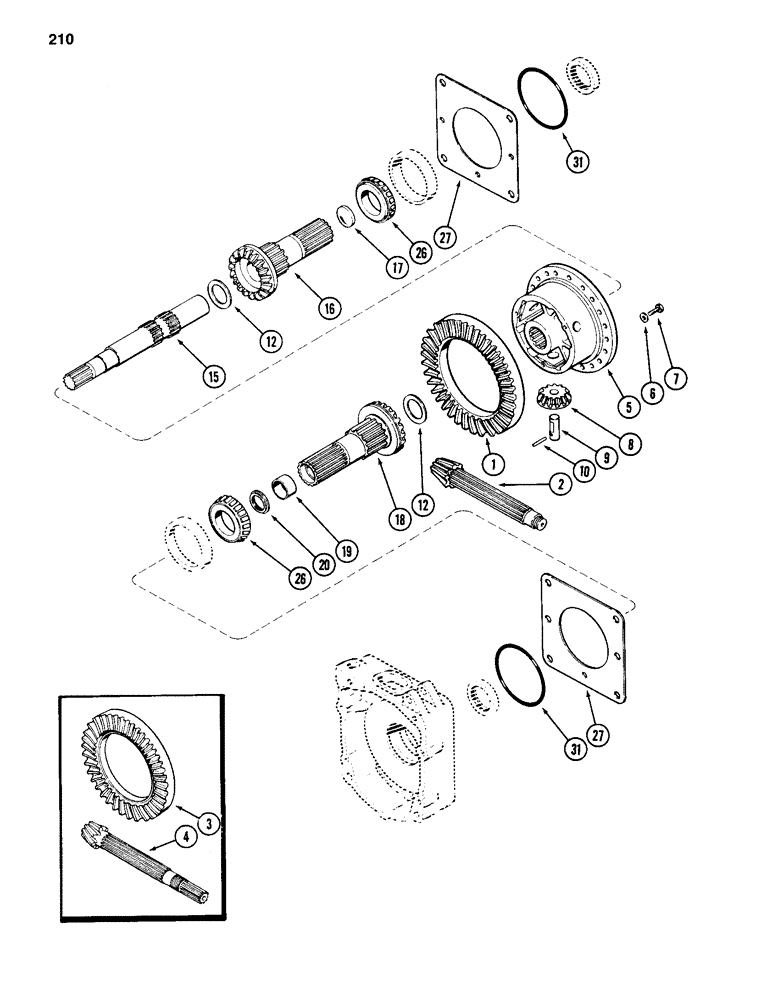 Схема запчастей Case 584D - (210) - TRANSAXLE DIFFERENTIAL, TRANSMISSION SERIAL NO. 16249203 TO 16270318, 2 AND 4WD (21) - TRANSMISSION