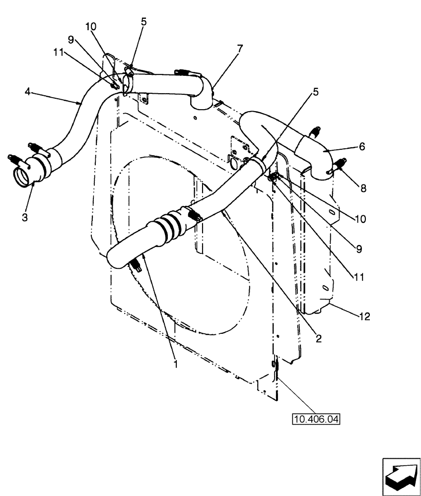 Схема запчастей Case 580SN - (10.408.07) - COOLER, CHARGE AIR AND HOSES (580SN, 580SN WT, 590SN) (10) - ENGINE