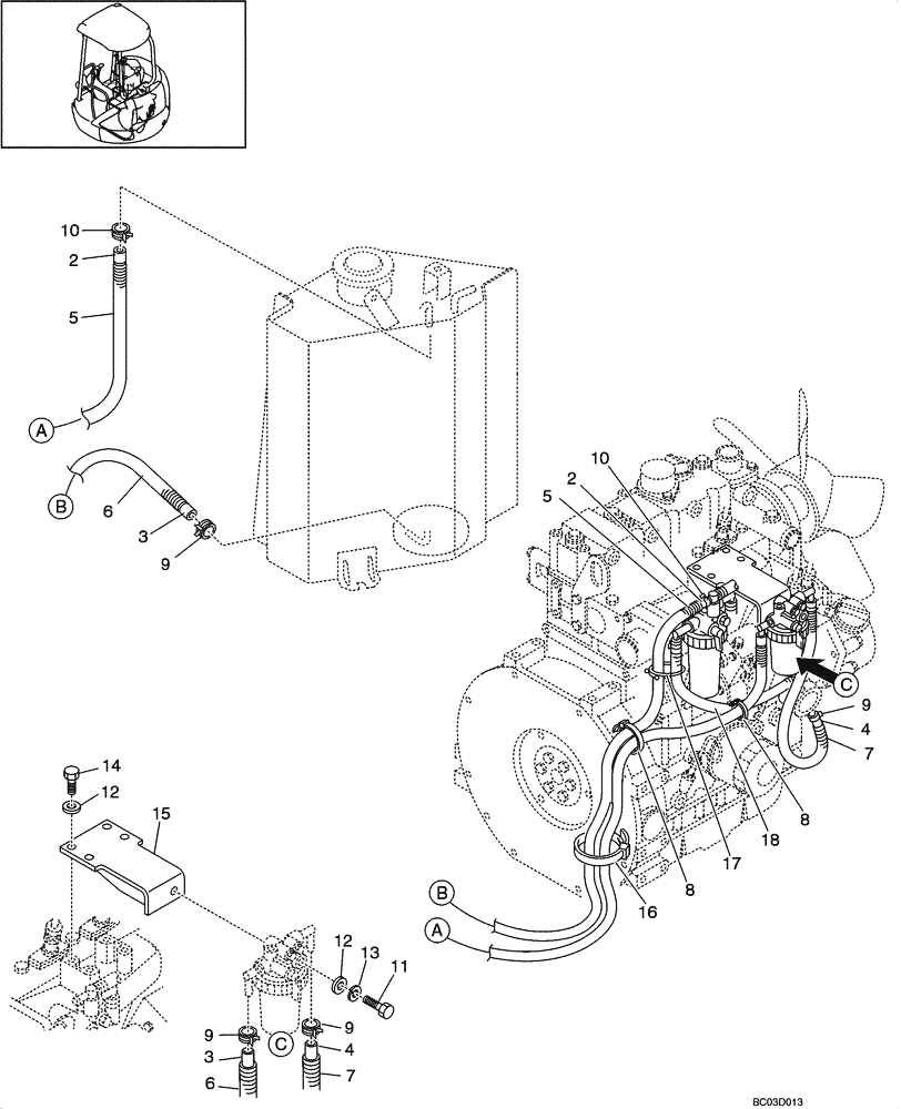 Схема запчастей Case CX36 - (03-02[00]) - FUEL LINES (03) - FUEL SYSTEM