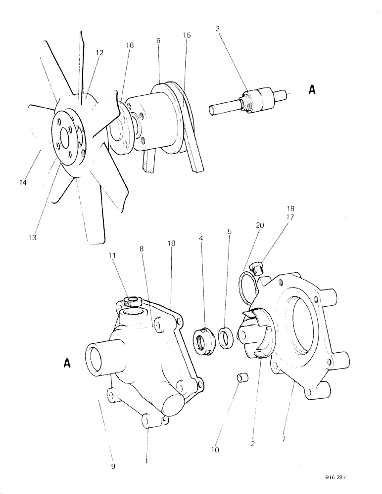 Схема запчастей Case 580F - (011A) - ENGINE WATER PUMP, STARTING WITH NO 130915, DC AND 146996, TC (10) - ENGINE