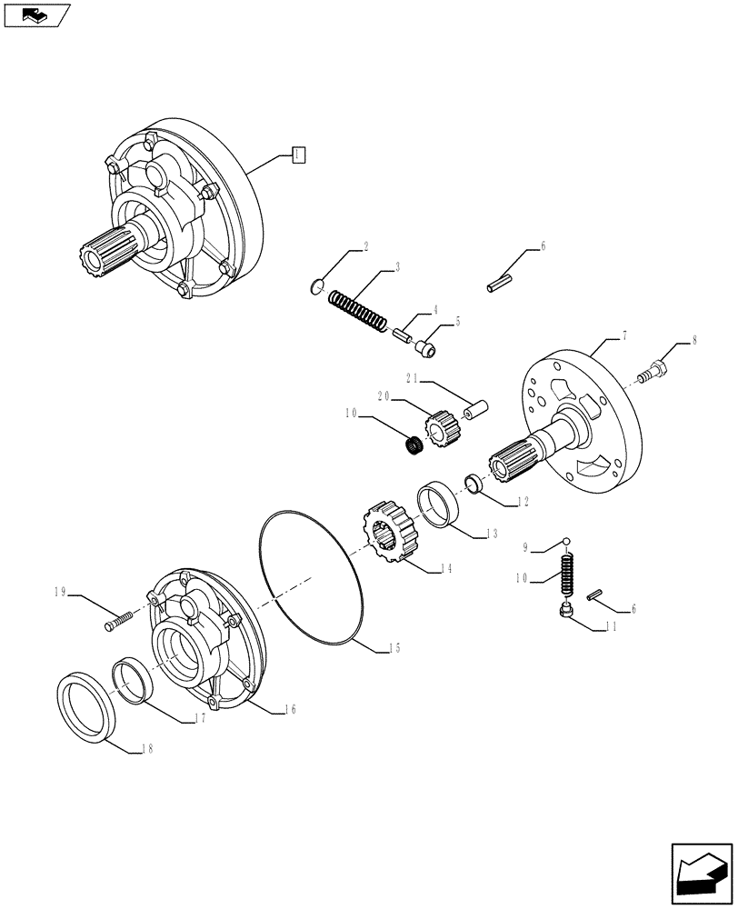 Схема запчастей Case 590SN - (21.154.01) - VAR - 423058 - STANDARD TRANSMISSION ASSY - PUMP, OIL (21) - TRANSMISSION