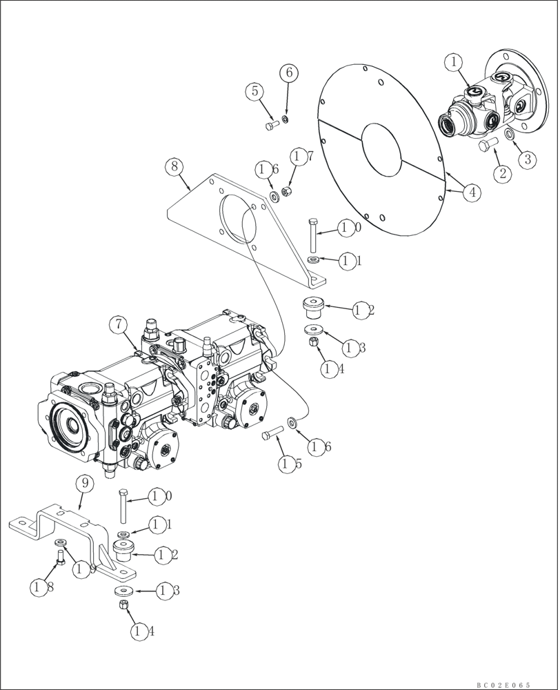 Схема запчастей Case 650K - (06-01) - MOUNTING - PUMP, HYDROSTATIC TANDEM AND DRIVESHAFT (06) - POWER TRAIN