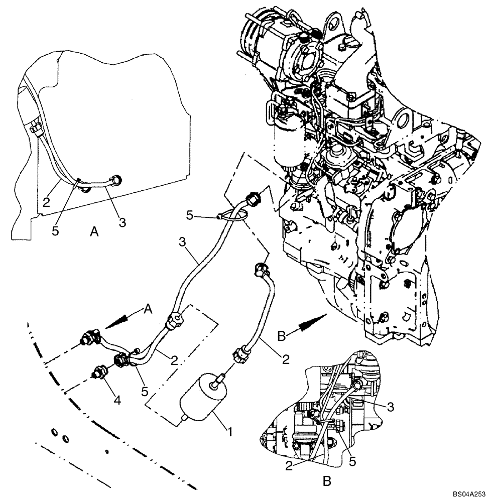 Схема запчастей Case 445CT - (03-01) - FUEL LINES WITH PUSH CLAMPS AT FUEL FILTER; IF USED (03) - FUEL SYSTEM