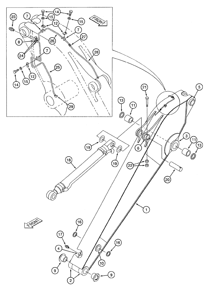 Схема запчастей Case 9050B - (9-074) - ARM AND CYLINDER, 10 FT. 7 INCH (3.23 M) ARM (09) - CHASSIS