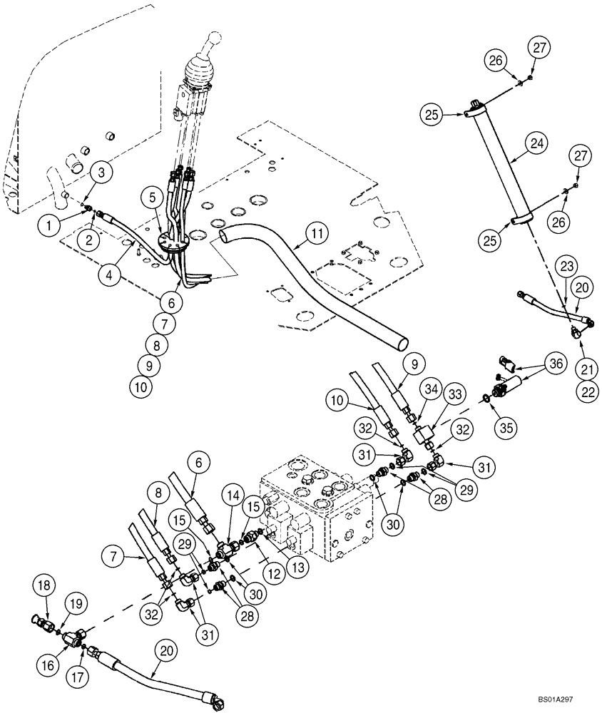 Схема запчастей Case 621D - (08-17) - HYDRAULICS - LOADER CONTROL, REMOTE (08) - HYDRAULICS