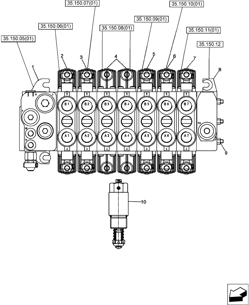 Схема запчастей Case 580SM - (35.726.20[01]) - 84138949 VALVE ASSY - BACKHOE CONTROL, 7 SPOOL (W/ EXT DIPPER, W/ OR W/O AUX HYDS) (580SM+) (35) - HYDRAULIC SYSTEMS