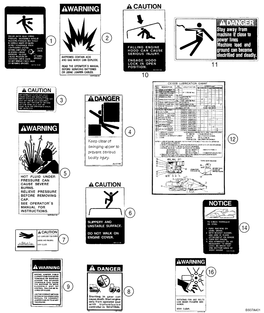 Схема запчастей Case CX160B - (09-48) - DECALS - WARNING (09) - CHASSIS/ATTACHMENTS
