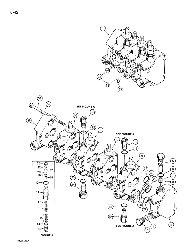 Схема запчастей Case 360 - (8-42) - BACKHOE CONTROL VALVE - H673175, USED ON MODELS WITH FOUR LEVER CONTROLS (08) - HYDRAULICS