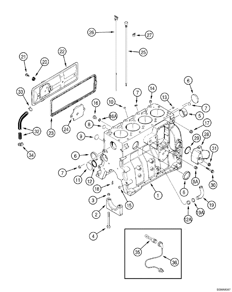 Схема запчастей Case 550H-IND - (02-22) - CYLINDER BLOCK, 4-390 EMISSIONS CERTIFIED ENGINE, ENGINE BLOCK HEATER, 120V, 240V (02) - ENGINE