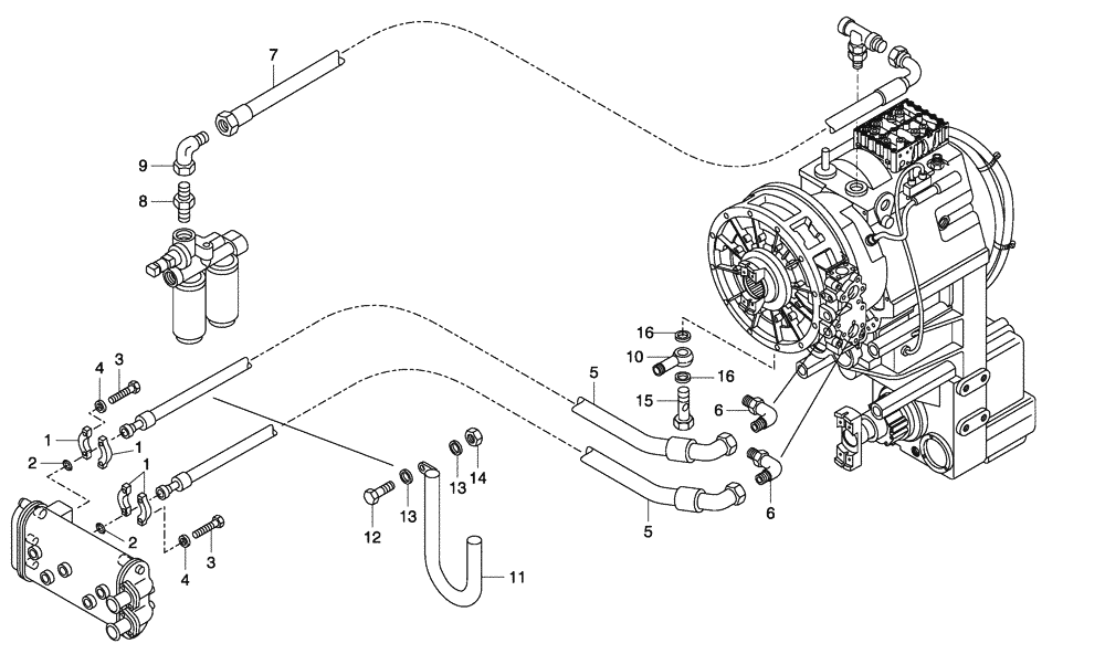 Схема запчастей Case 330 - (05A02010544[01]) - ENGINE - GEARBOX OIL COOLING SYSTEM - PIPING - RETARDER OPTION (01) - ENGINE