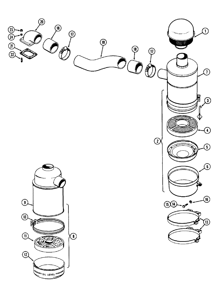 Схема запчастей Case W12 - (042) - OIL BATH AIR CLEANER, EARLY PRODUCTION (02) - ENGINE