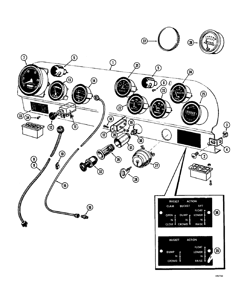 Схема запчастей Case W8B - (070) - INSTRUMENT PANEL, GAS ENGINE, ALTERNATOR ELECTRICAL SYSTEM PRIOR TO LOADER SN. 9805550 (06) - ELECTRICAL SYSTEMS