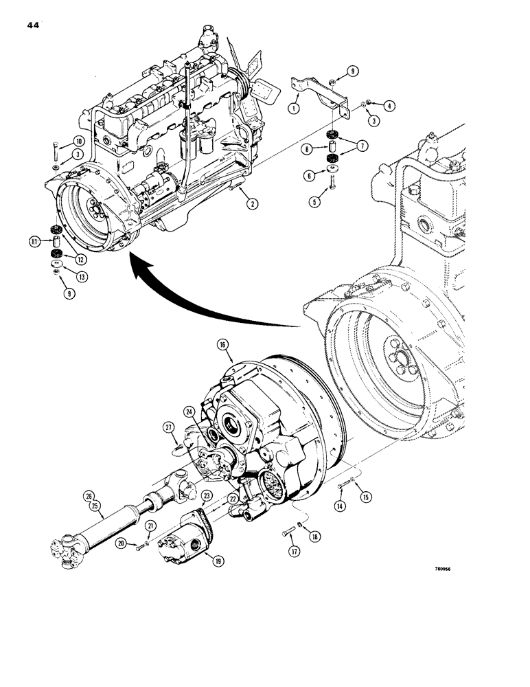 Схема запчастей Case 1150B - (044) - ENGINE AND TORQUE CONVERTER MOUNTING (01) - ENGINE