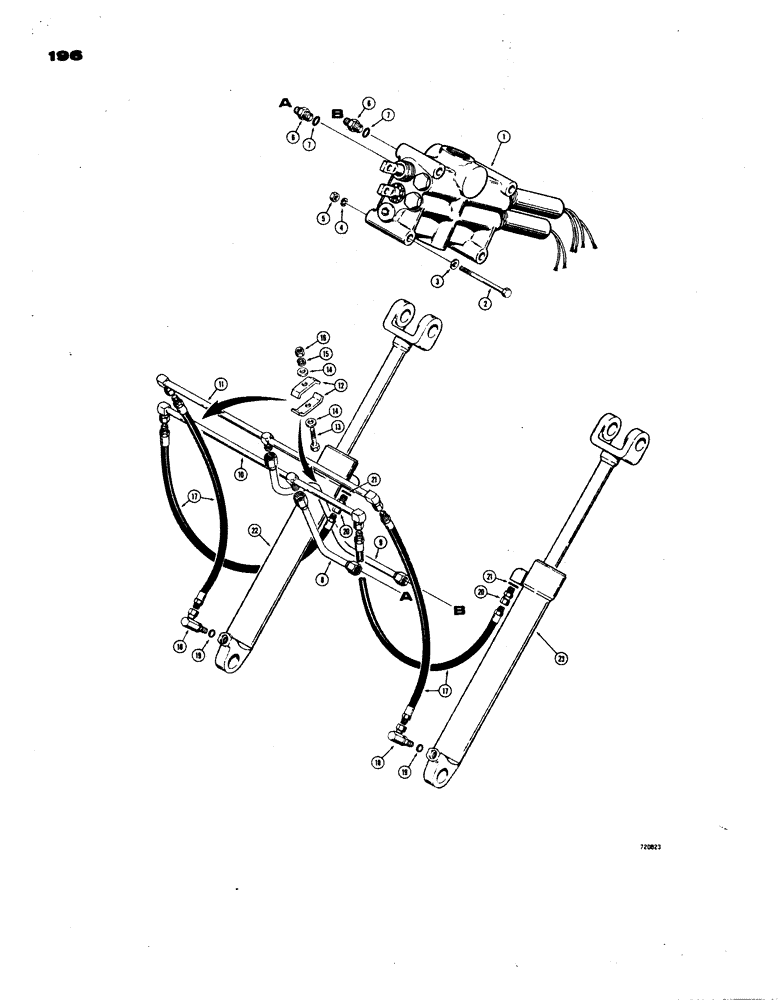 Схема запчастей Case W24B - (196) - LOADER HYDRAULICS, LOADER LIFT CYLINDER HYDRAULICS (08) - HYDRAULICS