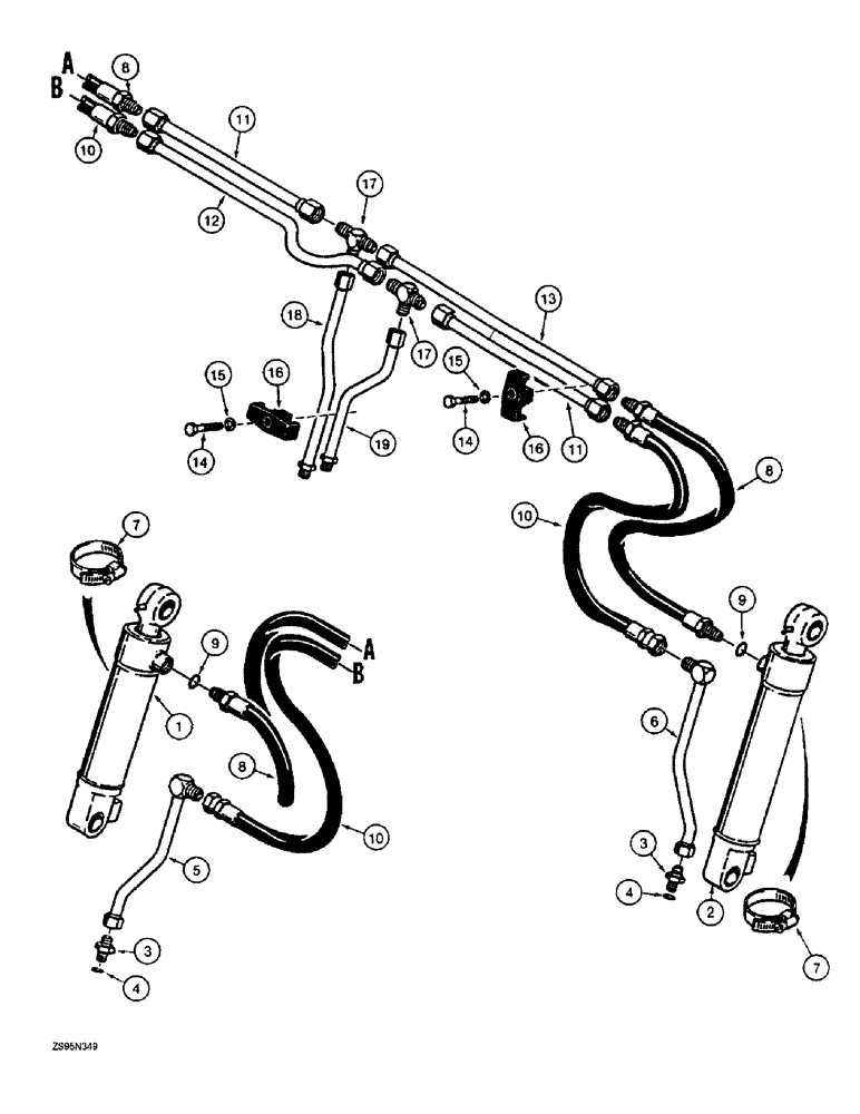 Схема запчастей Case 1155E - (8-022) - CLAM BUCKET HYDRAULIC CIRCUIT (08) - HYDRAULICS