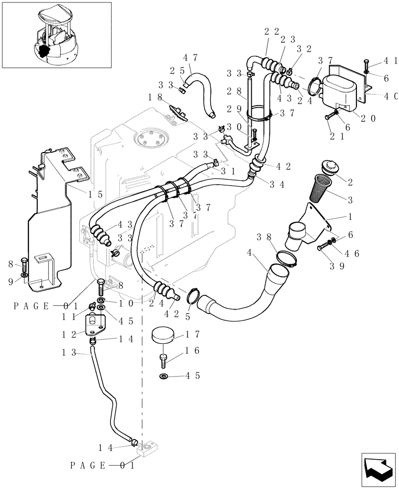 Схема запчастей Case CX31B - (1.010[03]) - FUEL TANK PIPING - CANOPY (10) - ENGINE