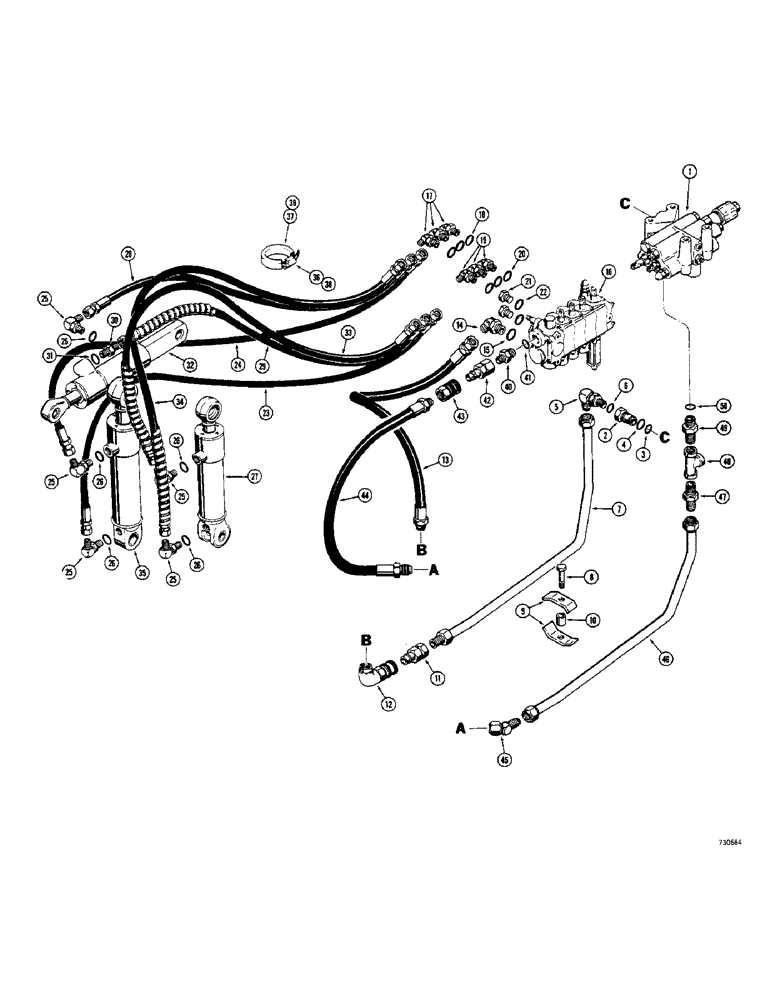 Схема запчастей Case 33 - (182) - 3 POINT HITCH, (WITH SECTIONAL TYPE CONTROL VALVE) HYDRAULICS 