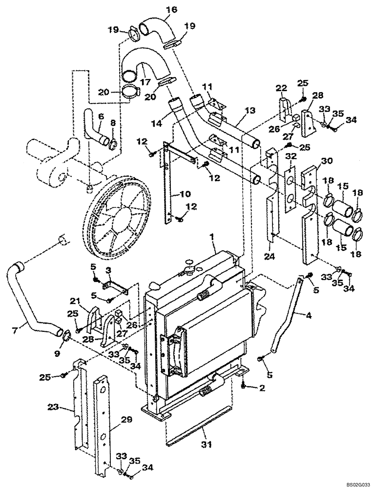 Схема запчастей Case CX240 - (02-04) - RADIATOR AND CONNECTIONS (02) - ENGINE