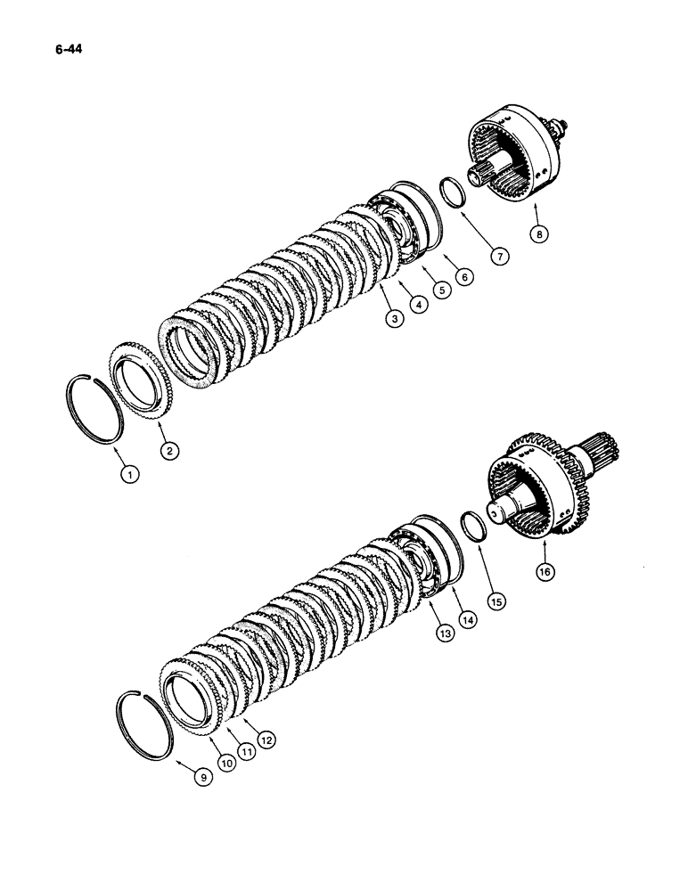 Схема запчастей Case W11B - (6-044) - CLARK TRANSMISSION, LOW AND FORWARD CLUTCH ASSEMBLIES (06) - POWER TRAIN