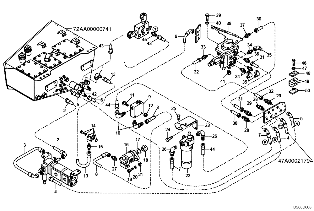 Схема запчастей Case 340B - (47A00002195[001]) - HYDRAULIC CIRCUIT, PARKING BRAKE (87482784) (09) - Implement / Hydraulics / Frame / Brakes